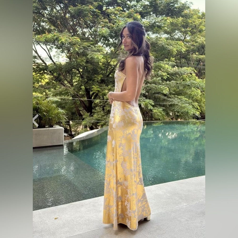 Metallic Print V-Neck Backless Slip Long Dress Commense CM4 size XS - Picture 6 of 9
